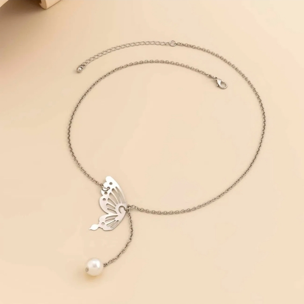 1 Piece Ladies Pearl Pendant Temperament Back Chain All-match Hollow Butterfly N